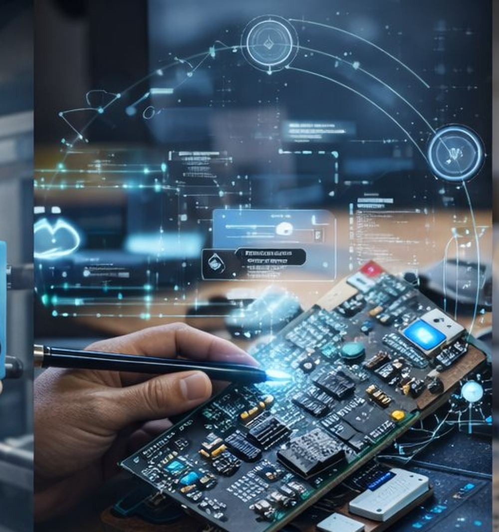 Engineer working on a connected circuit board